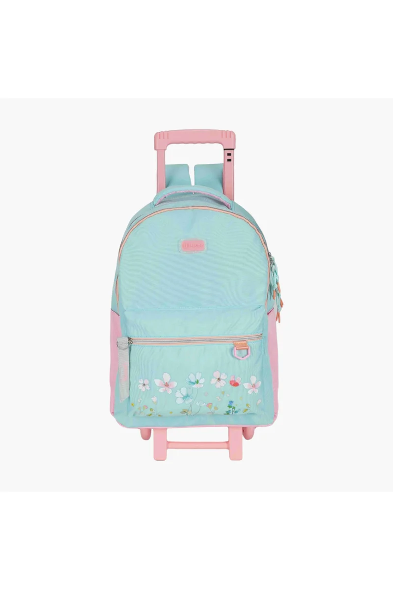 PAUSE Printed Trolley Backpack with Retractable Handle and Zip Closure - 27x10x31 cms
